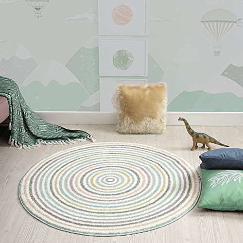 the carpet Monde Kids Moderner Weicher Kinderteppich, Weicher Flor, Pflegeleicht, Farbecht, Lebendige Farben, Rund, Pastell Bunt, 80 cm