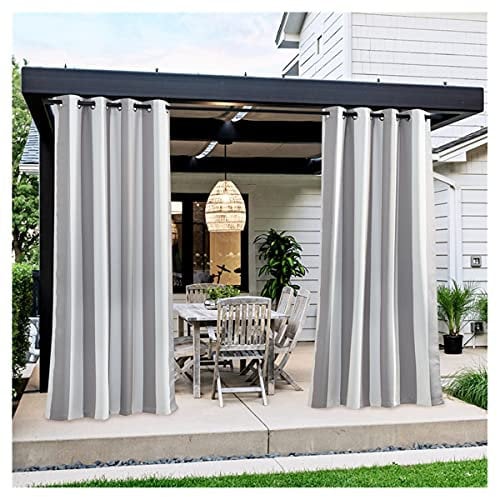 PPGE Home Streifen Outdoor Vorhänge Wetterfest mit Ösen, 1 Stücke Wasserabweisend UV Schutz Gardinen Sonnenschutz Verdunkelungs Vorhang für Terrasse Garten Veranda Pergola Cabana Gazebo