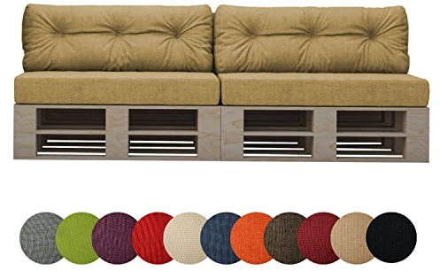 chilly pilley Palettenauflage Schaumflocken Palettenkissen Palettenpolster Palettenmöbel Palettensofa Rückenlehne Gesteppt Sitzkissen Abnehmbar Seitenkissen Set (4er Set, Cappuccino)