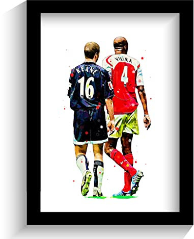 The Football Print Room ROY KEANE | MANCHESTER UNITED | MAN UTD | PATRICK VIEIRA | ARSENAL | HAND DRAWN FRAMED ILLUSTRATION PRINT POSTER