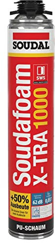 Soudal Soudafoam X-TRA 1000 Gun B2 Pistolenschaum PU Schaum Bauschaum Fensterschaum +50% Ausbeute - 870 ml