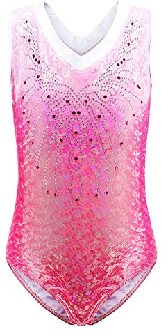 FINGER TEN Gymnastikanzug Mädchen Kurzarm Langarm Kinder Ballettanzug Gymnastik Training Gymnastikbody Trikotanzug Tanz Kleid Ballettkleid (Rosa, Tag 8A (7-8 Jahre))