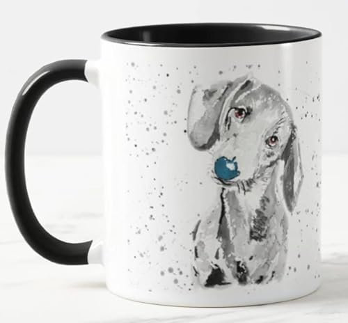 Vixar Dachshund Sausage Dog Wiener Pet Watercolour Art Coloured Mug Cup Gift Birthday Work Office Christmas Tea Coffee (Black)