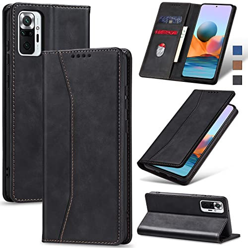 Jasonyu Wallet Case für Xiaomi 10 Pro, PU Leder Cover mit Ständer, Magnetic Folio Flip TPU Stoßfest Innen Case und Kartenfächern, Schwarz