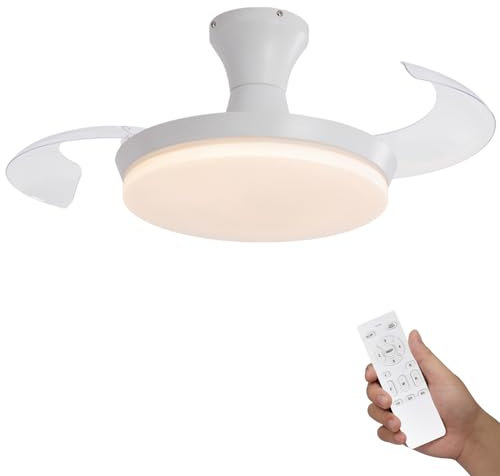 Ventilatore da Soffitto con Luce e Telecomando, Ventilatore da Soffitto Scalabile Bianco 99 cm, Lampadario Ventilatore da Soffitto Invisibile 2 Pale Della Ventola, 6 Velocità, DC Reversibile (Bianco)