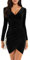 Niwicee Womens Dress Velvet Ruched Bodycon Dress V Neck Long Sleeve Wrap Dresses Mini Prom Dress Ladies Elegant Evening Dress Cocktail Party Midi Dresses(Black,S)