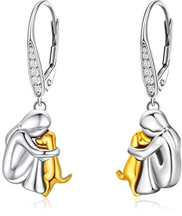 Hund Ohrringe Silber 925 Hund Hängend Ohrringe Gold Creolen Stecker Hundes Geschenke Hundeliebhaberin Schmuck für Kinder Damen…