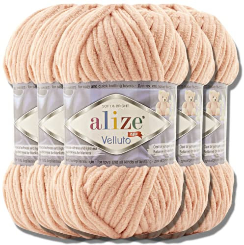 Hobby YARN Alize Velluto 5x 100g Türkische Strickwolle super Bulky Wolle zum Häkeln Uni Farbe Babywolle Flauschgarn Filzwolle Kuschelwolle (Wedding Pink | 866)