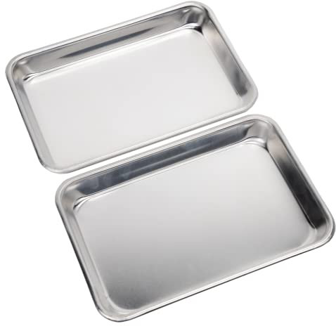 KITCHENATICS Juego de 2 sartenes antiadherentes para horno tostador, bandeja de 1/8 de hoja para hornear, bandeja pequeña para galletas, bandejas pequeñas y duraderas para horno,