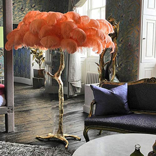 Resin LED Floor Lamp with Dimmable Natural Ostrich Feather Tripod - Ideal Decoration for Living Room, Home & Office - Perfect Reading Light