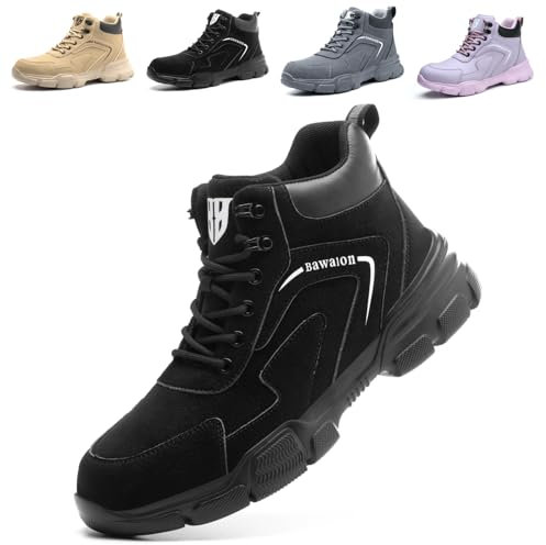 Impermeabile Scarpe Antinfortunistiche Alte Uomo Donna Leggere Scarponi Antinfortunistiche Stivaletti da Lavoro con Punta in Acciaio Nero 36 EU