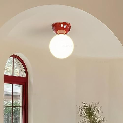 SXYSXYSXY LED Glaskugel Deckenleuchte Modern Bauhaus Balkon Flurlampe Kreativ Rot Deckenlampe küchenlampen Klein Deckenbeleuchtung Eingang Gang Treppe G9*1 12 * 17cm