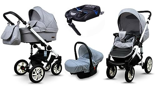BabyLux® Kinderwagen Set 4 in 1 - Sky Lark - incl. Babywanne, Buggy Sportsitz, Auto-Babyschale, ISOFIX-Basisstation - Autositz - Kinderwagenset - Kombikinderwagen mit Wickeltasche usw.