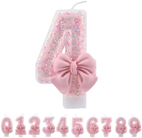 ALLAVA Kerzen Geburtstag 4, Geburtstagskerzen Zahlen Mädchen, Glitzernde Kerze 4, Geburtstagskerzen für Kinder, Erwachsene,Geburtstagsfeier, Jubiläum, Meilenstein (7,5cm, Rosa)