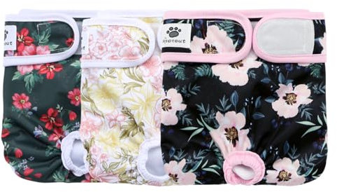 Hisprout 3-pack Atmungsaktive weibliche Hundewindel Wiederverwendbare waschbare dauerhafte Hundewindeln Hosen(S,Multiflora)