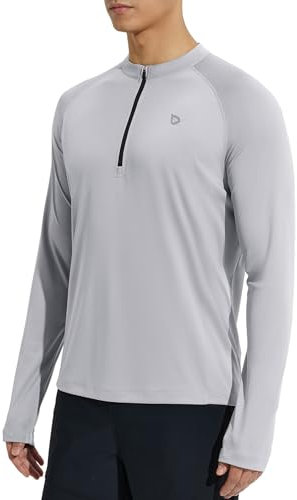 baleaf Herren UPF 50+ Shirts UV-Sonnenschutz Outdoor 1/4 Zip Langarm Hoodie Performance T-Shirt Grau 3XL