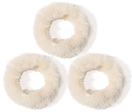 CCYXFB 3 Stück Haargummi Damen, Plüsch Haargummis Mädchen, Weiche Haarband Kinder Scrunchies Haarschmuck-beige weiß-D: 6cm(2.36inch)