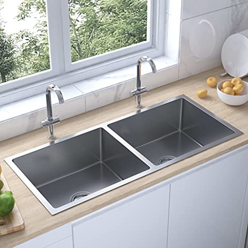 AUVYI Évier encastré en acier inoxydable argenté fabriqué à la main 100x44x20cm Évier sans meuble de cuisine Kitchen Sink Lavabo de cuisine Ausgussbecken Spülbecken Waschbecken Küchenarbeitsplatte