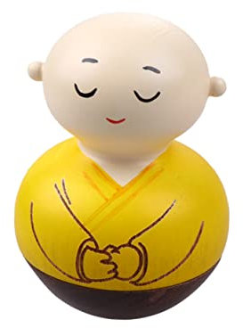 Amosfun Holz Stehender Mönch Figur - Zen Buddha Tischdekoration, Kreatives Handwerk FüR Zuhause Und Büro, Gelb, Augen geschlossen