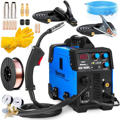 Sherman Hobby MIG 180FL - 180A Saldatrice a Filo Continuo a Gas - Senza Gas - Saldatura MMA: Saldatrice ad Arco - Saldatrice Inverter con Tecnologia IGBT - Set Basic
