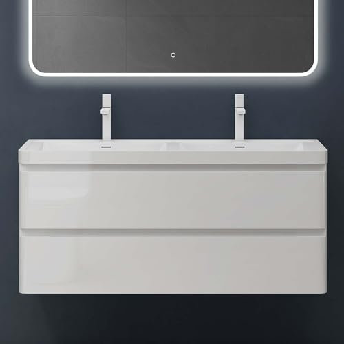 doporro Badmöbel Set Waschtisch mit Unterschrank Waschbecken mit Unterschrank Waschbeckenunterschrank Waschtischunterschrank Weiß 120x48x55cm inkl. Mineralguss-Waschbecken