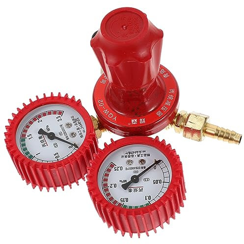BESTonZON Pressure Regulator Gauge Gas Bottle Dual Gauge for Welding Cutting Anti-Skid Handle and Brass Filter Inlet