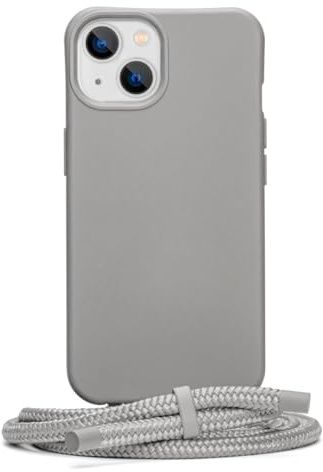 doqui Handyhülle mit abnehmbarem Band | Flexible Handykette | Anti-Fingerabdruck-Beschichtung | Taupe (iPhone 14)