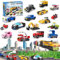 16 Pack Bauspielzeug Ctiy Auto für Jungen Kinder 3 4 5 6+, 2 in 1 710pcs kreative Baukästen Mini City Fahrzeuge umfassen Polizei Auto & Zug, Weihnachten Spielzeug Geschenke für Jungen Mädchen Kinder