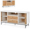 KOMFOTTEU Sideboard mit Schiebetüren, Buffetschrank mit 2 Schubladen & 1 offenem Regal, Kommode Holz mit Kippschutz, Fernsehschrank für Wohnzimmer, Küche, 150 x 45 x 74 cm