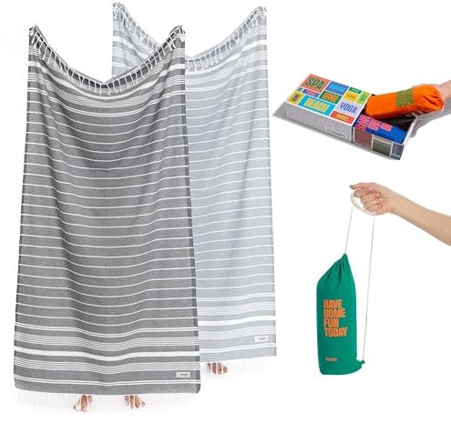 Luum® Hamamtuch Strandtuch Saunahandtuch Yogadecke Strandhandtuch Saunatuch Badetuch Reisehandtuch, 2er Geschenkset, Damen Herren, Anthrazit/Silber Grau (Besser als Mikrofaser Handtücher)