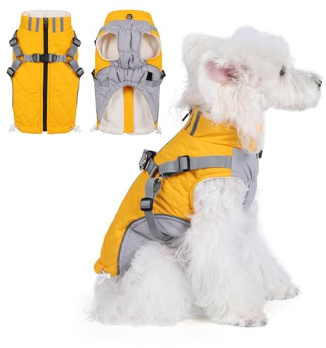 Savlot Hundemäntel für kaltes Wetter Gemütliche Winddichte Winter-Hundejacke Welpen-Reißverschlussmantel mit Geschirr Reflektierende Weste Kleidung für kleine Mittelgroße und Große Hunde