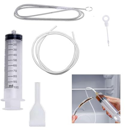 5Pcs Fridge Dredger and Cleaning Set,Fridge Emptying Dredger and Cleaning Set,Fridge Drain Hole Cleaning Tool,Refrigerator Drain Unblocker Pipe Blocked Dredging Cleaner, Fridge Cleaning Syringe Kit