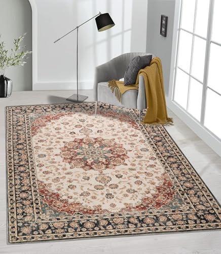 the carpet Zen Klassicher Vintage Wohnzimmer Teppich im Modernen Used Look, Superflach, Waschbar bis 30 Grad, Baumwollrücken, Orient Muster, Multi, 120 x 170 cm
