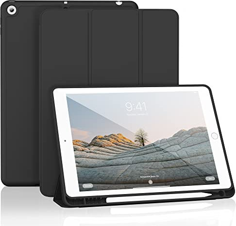 GKABXY Case for iPad 9th/8th/7th Generation 2021/2020/2019 10.2 Inch with Pencil Holder, Soft TPU Back & Tri-fold Stand Protective, Auto Wake/Sleep for iPad 10.2 Inch, Black