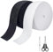 Furuising 2 Rolls White & Black Elastic for Sewing 50mm(2 inch) Wide, 10M Each Flat Elastic Bands, Sewing Elastic Bands with Scissor, Threading Pinch, Stretchable Waistband for DIY, Trouser, Headbands