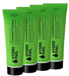 HYDROPHIL Sensitiv Protect Zahncreme – Bio-Kamillenextrakt, Vegan, Schutz vor Zahnschmerzen, Naturkosmetik, Schonende Zahnpflege für empfindliche Zähne, 75ml (300 ml (4er Pack), Complete Protect)