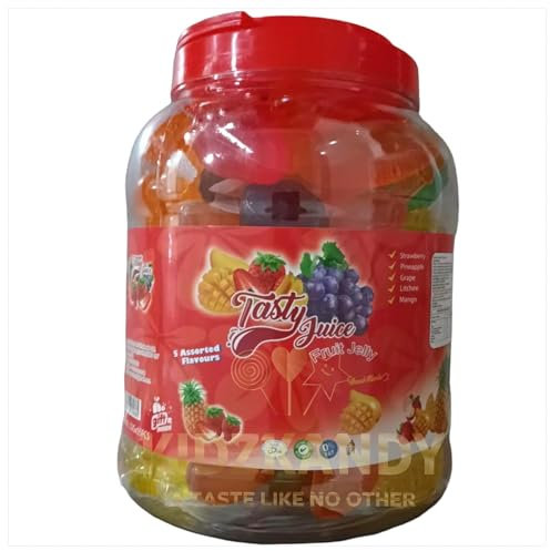 Tasty Fruity Jellies Fruit Pops Halal Jelly 32G x 55 Big Size Fruit Jelly - Kids Birthday Party Bag Jelly - 5 Assorted Flavors Strawberry, Litchi, Mango, Grape & Pineapple
