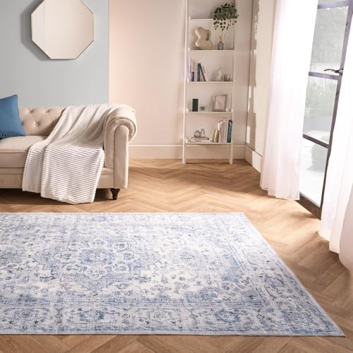 OHS Vintage Printed Washable Bedroom Rugs, Soft Decorative Durable Material Vintage-Inspired Stylish Living Room Hallway Rugs - Blue, 120 x 170cm