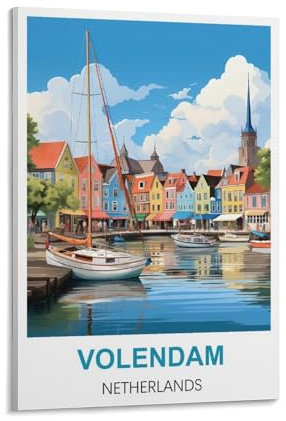 YNIEILUU Volendam Niederlande Vintage-Reiseposter, 60 x 90 cm, Leinwand-Kunstposter, Gemälde, Bilder, Wandkunstdrucke, Wanddekoration für Schlafzimmer