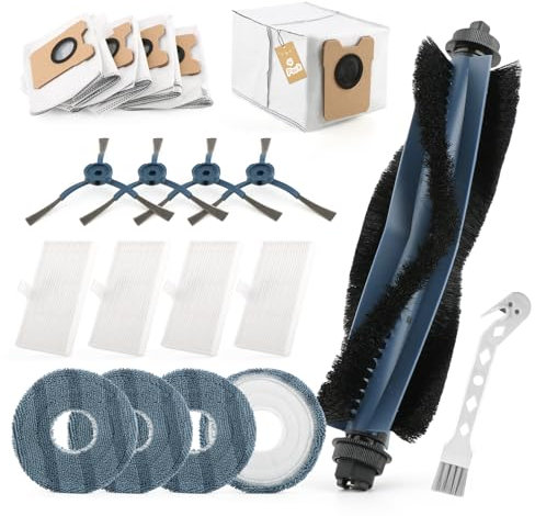 RongZy 18 Pack for Eufy Omni C20 Accessories Kit for Eufy Omni C20 Replacement 1 Main Brush 4 Side Brushes 4 Dust Bags 4 HEPA Filters 4 Mop Pads 1 Cleaning Brush C20 Robot Vacuum Cleaner Spare Parts