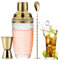 Shaker à cocktail en verre transparent doré - 400 ml - Avec jigger doré - Pour la maison, le bar, les jus de fruits et les boissons