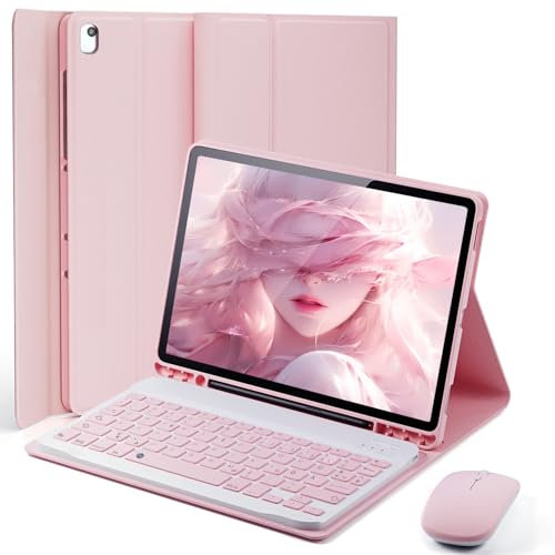 für iPad 9,8 ,7 Generation 10.2 Zoll (9th/2021 8th/2020 7th/2019)/IPad Pro 10,5 Zoll Und iPad Air 3 10.5 Zoll Hülle mit kabellos Bluetooth LDeutsche Zeichen Tastatur (QWERTZ) Und Maus Keyboard case