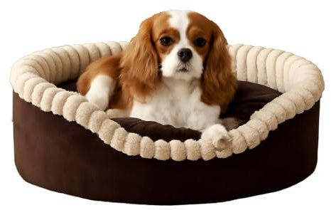 Extrasen Hundebett Katzenbett Waschbar Pflegeleicht Haustierbett auf Velours für Mittelgroße Hunde Katzen Oval 60 x 50 x 18 cm Braun Leo