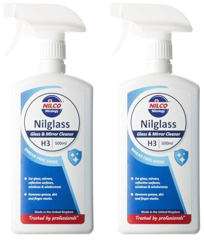 Nilglass H3 Professional Glass & Mirror Cleaner 500ml Pack of 2 – Streak-Free, Smudge-Free, Fast-Drying Window & Glass Cleaner | Suitable for Mirrors, Glass Surfaces & Windows