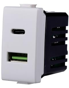 Elektronova Prise chargeur double USB 2 IN1 Type-A + Type-C compatible Bticino Matix 5Vdc 3.1A couleur blanche - Pack 1 pièce