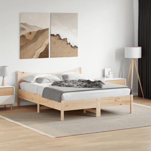 Homvdxl Bettgestell Holz 160x200 cm mit gebogenem Kopfteil Queen-Betten mit massiven Lamellen - kein Boxspring nötig - Braun