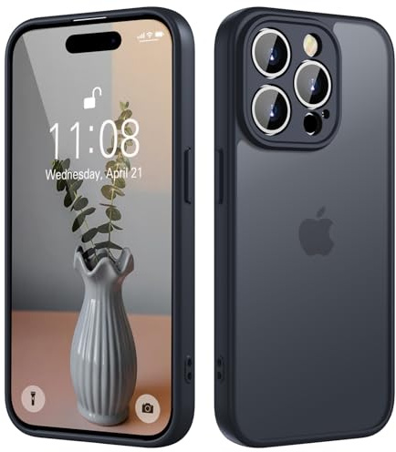 KPPIT for iPhone 15 Pro Max case,[Shockproof Military Grade Drop Protection] [Frosted Translucent] iPhone 15 Pro Max Phone case,Black