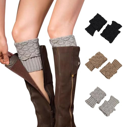 Fjquamitix Beinstulpen Damen – 3 Paar Doppelt Gestrickte Stulpen Damen aus Acryl & Baumwolle, Rutschfeste Beinwärmer für Winter