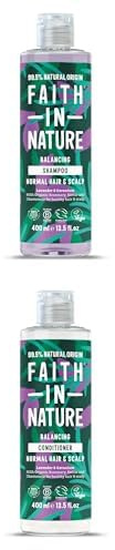 Faith in Nature Lavender & Geranium Shampoo and Conditioner Sets | 2 x 400ml | For Normal Hair, Vegan, Sulphate Free Hair Shampoo and Conditioner | Hair Care for Men and Women