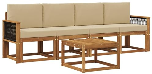 vidaXL Outdoor-Sofagarnitur mit Kissen 4 pcs Natur, Garten, modernes Outdoor-Sofa, gemütliche Lounge-Sitzgruppe für Terrasse